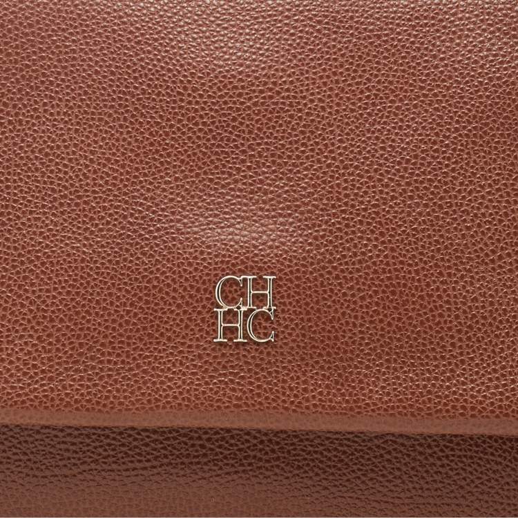 Pre Owned CH Carolina Herrera Brown Leather Minueto Flap Bag