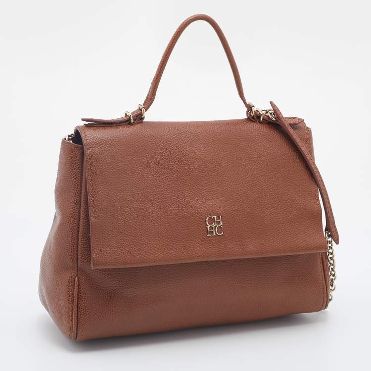 Pre Owned CH Carolina Herrera Brown Leather Minueto Flap Bag