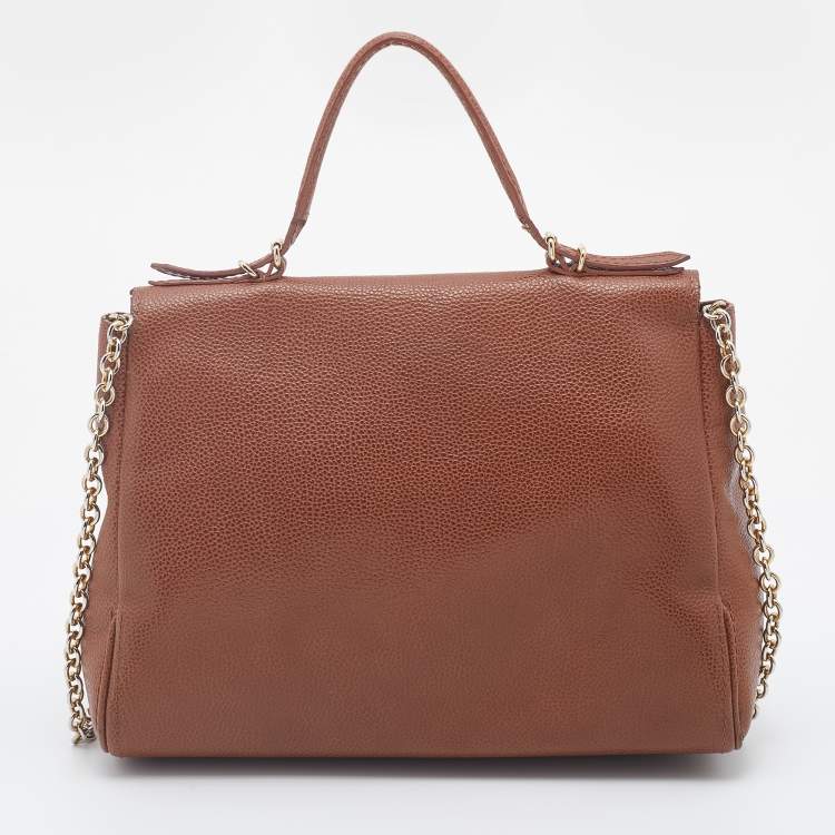 Pre Owned CH Carolina Herrera Brown Leather Minueto Flap Bag