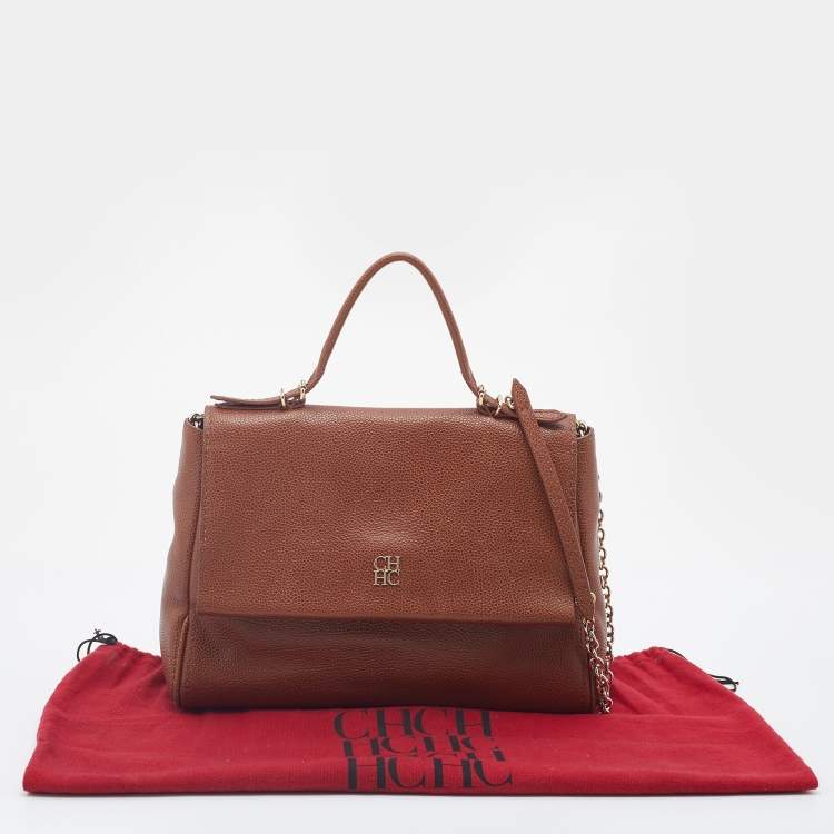 Pre Owned CH Carolina Herrera Brown Leather Minueto Flap Bag
