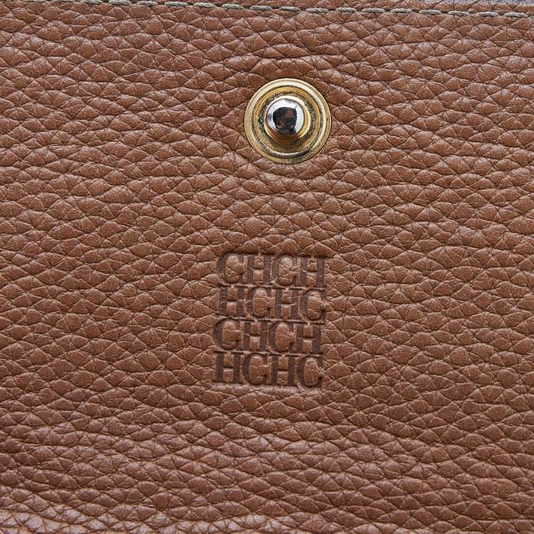 Pre Owned CH Carolina Herrera Brown Monogram Embossed Leather Continental Wallet 