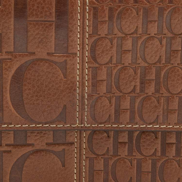 Pre Owned CH Carolina Herrera Brown Monogram Embossed Leather Continental Wallet 