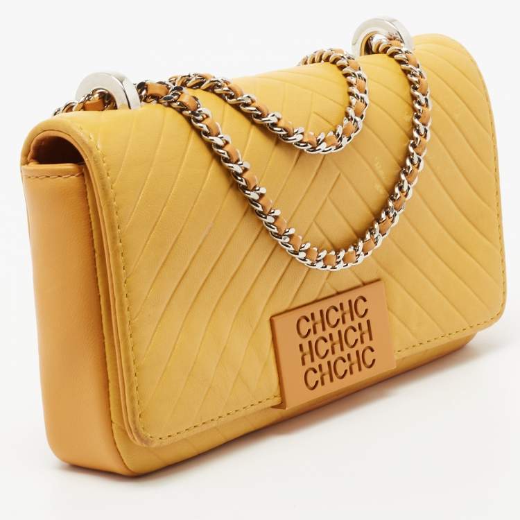 Pre Owned CH Carolina Herrera Yellow Leather Bimba Shoulder Bag