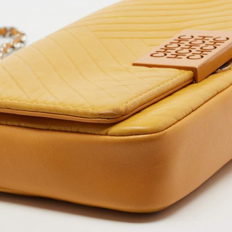 Pre Owned CH Carolina Herrera Yellow Leather Bimba Shoulder Bag