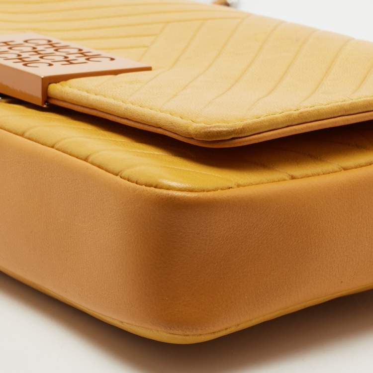 Pre Owned CH Carolina Herrera Yellow Leather Bimba Shoulder Bag