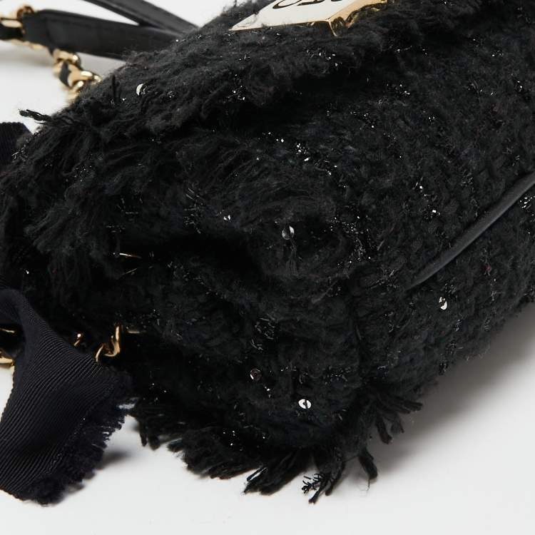 Pre Owned CH Carolina Herrera Black Fabric Pearl Embellished Shoulder Bag