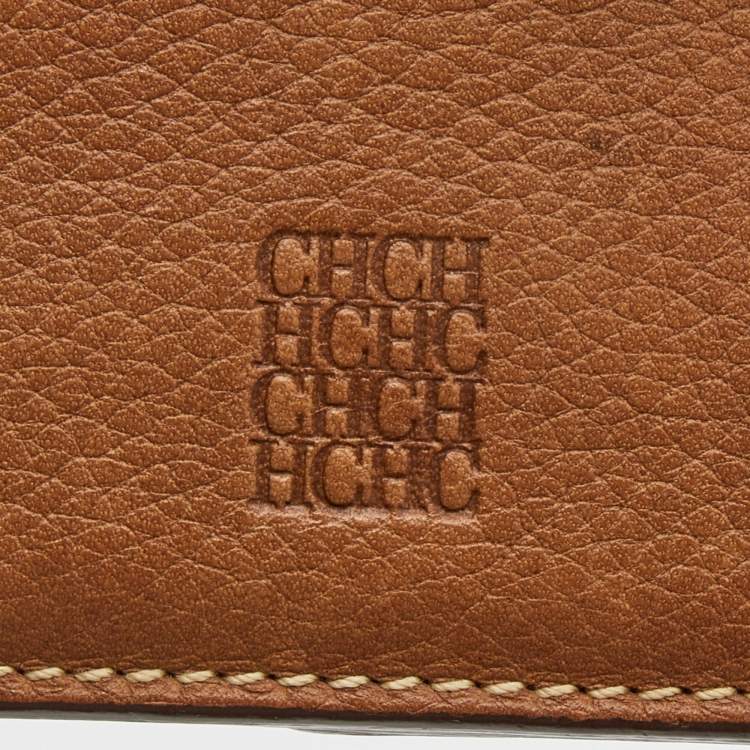Pre Owned CH Carolina Herrera Light Brown Monogram Leather Bifold Flap Wallet