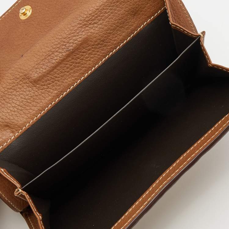 Pre Owned CH Carolina Herrera Light Brown Monogram Leather Bifold Flap Wallet