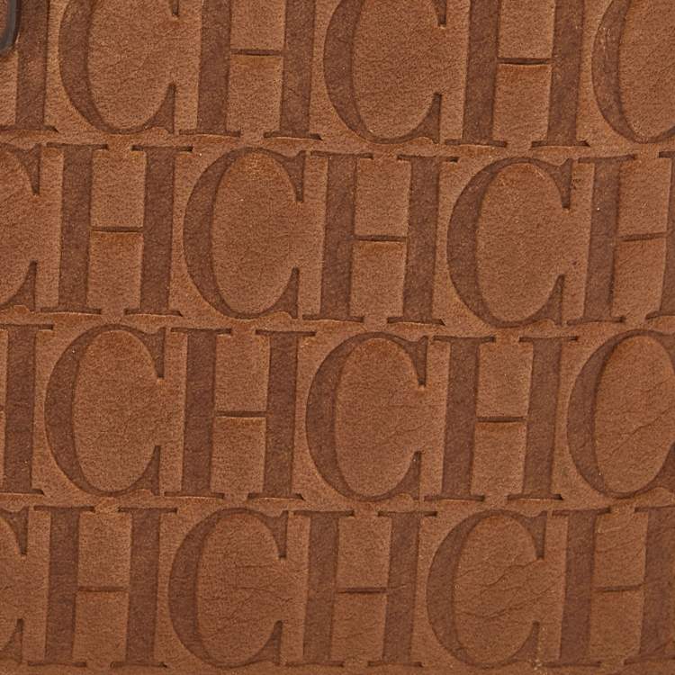 Pre Owned CH Carolina Herrera Light Brown Monogram Leather Bifold Flap Wallet