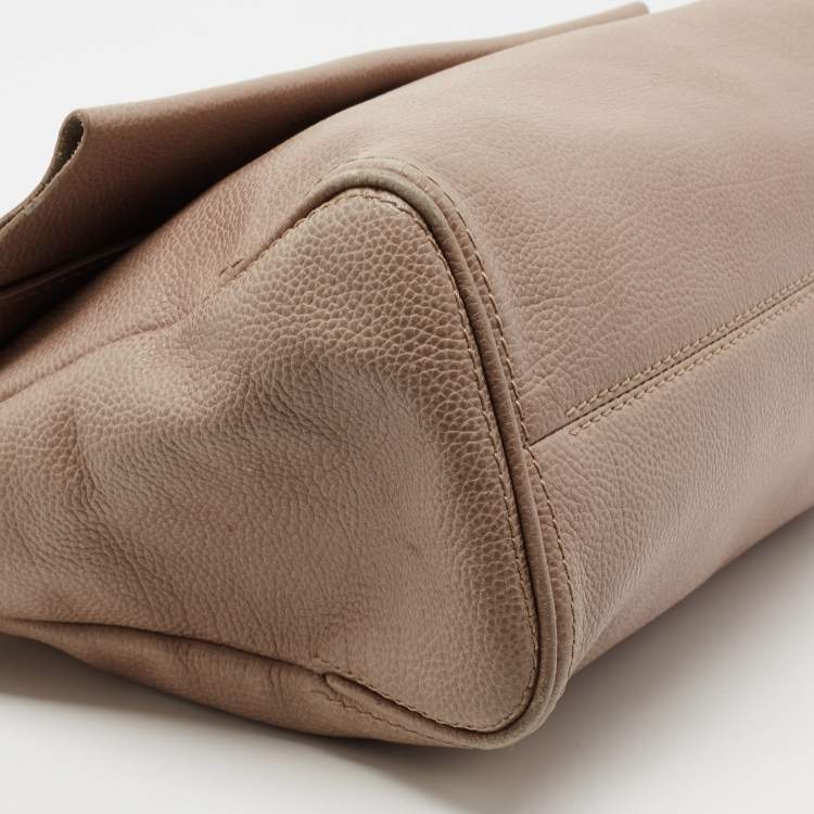 Pre Owned CH Carolina Herrera Beige Leather Minuetto Top Handle Bag