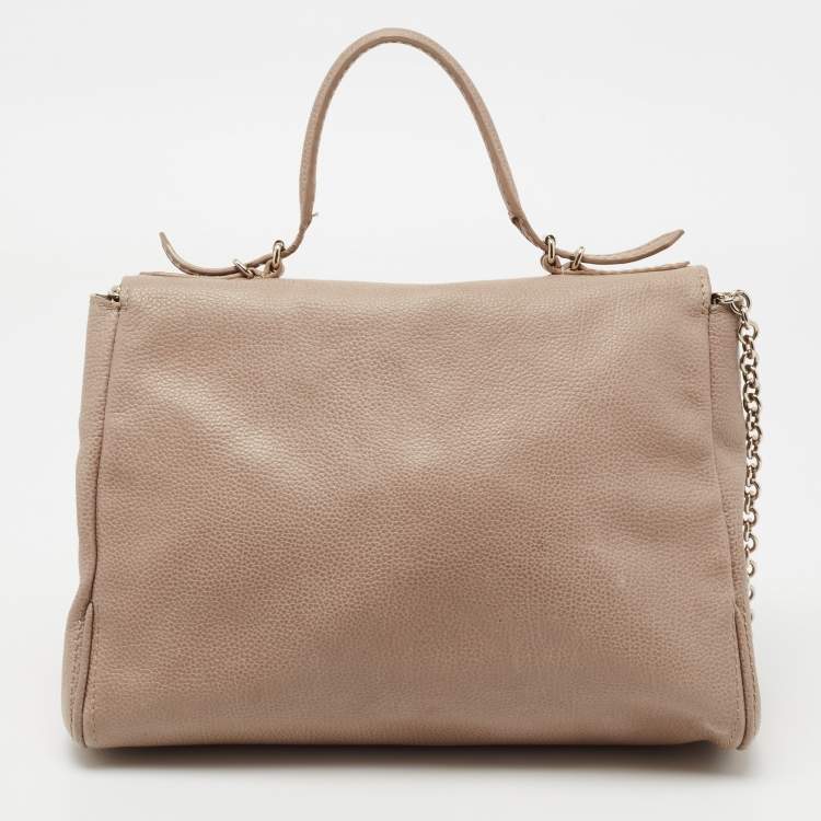 Pre Owned CH Carolina Herrera Beige Leather Minuetto Top Handle Bag