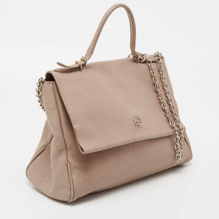 Pre Owned CH Carolina Herrera Beige Leather Minuetto Top Handle Bag
