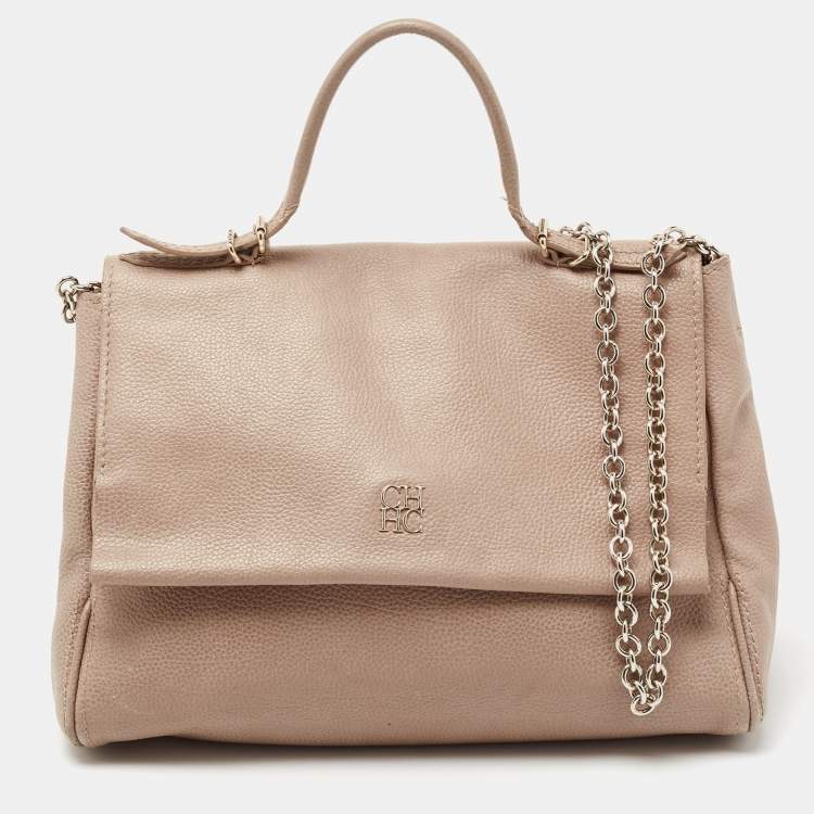 Pre Owned CH Carolina Herrera Beige Leather Minuetto Top Handle Bag