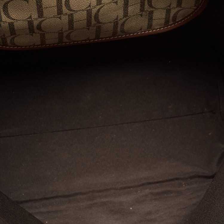 Pre Owned CH Carolina Herrera Cream Coated Canvas Logo Tote