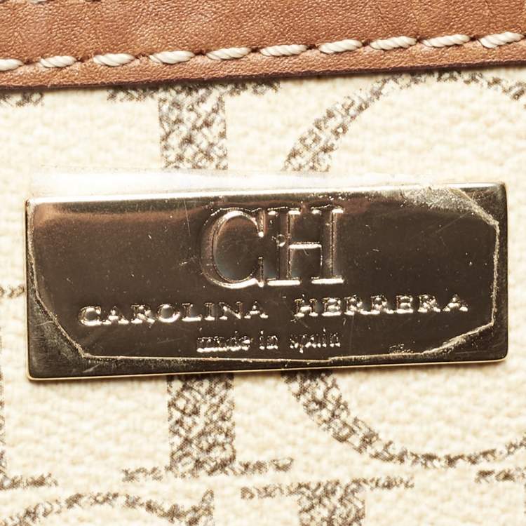 Pre Owned CH Carolina Herrera Cream Coated Canvas Logo Tote
