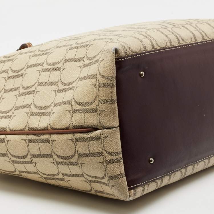 Pre Owned CH Carolina Herrera Cream Coated Canvas Logo Tote