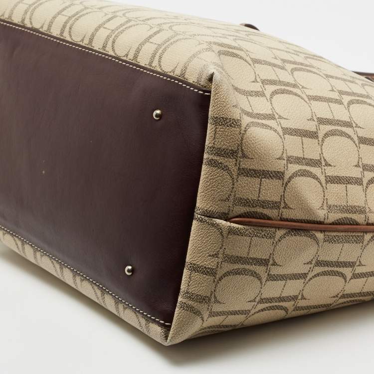 Pre Owned CH Carolina Herrera Cream Coated Canvas Logo Tote