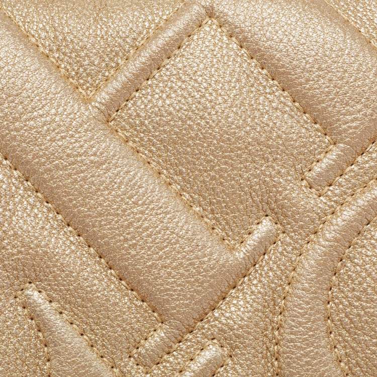 Pre Owned CH Carolina Herrera Metallic Gold Quilted Leather Flap Chain Shoulder Bag