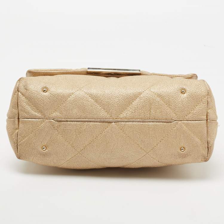 Pre Owned CH Carolina Herrera Metallic Gold Quilted Leather Flap Chain Shoulder Bag
