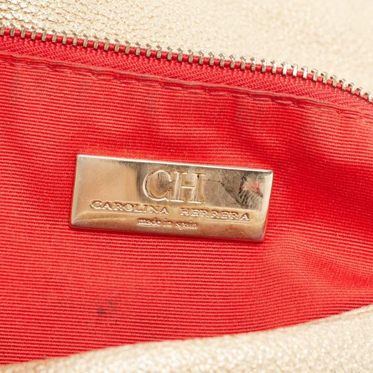 Pre Owned CH Carolina Herrera Metallic Gold Quilted Leather Flap Chain Shoulder Bag