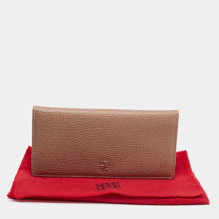 Pre Owned CH Carolina Herrera Beige Leather Flap Bifold Continental Wallet