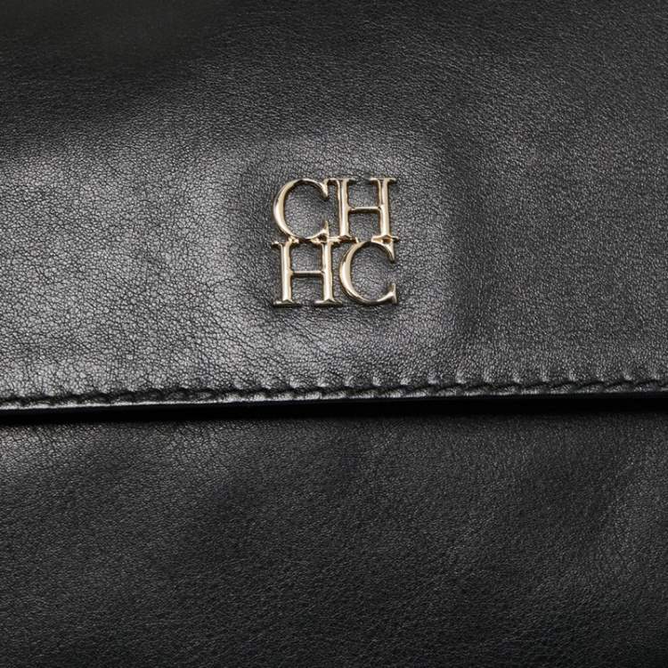 Pre Owned CH Carolina Herrera Black Leather Chain Flap Shoulder Bag