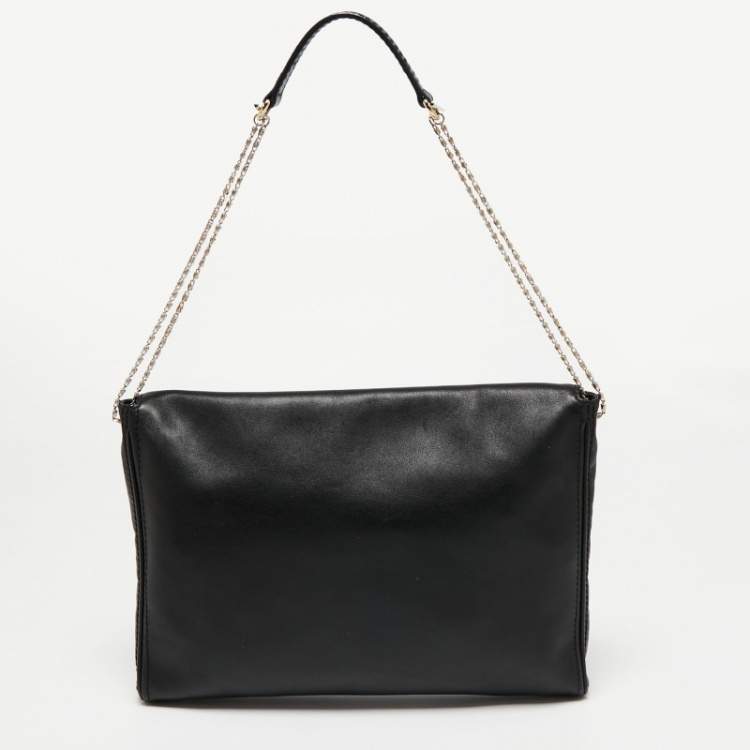 Pre Owned CH Carolina Herrera Black Leather Chain Flap Shoulder Bag