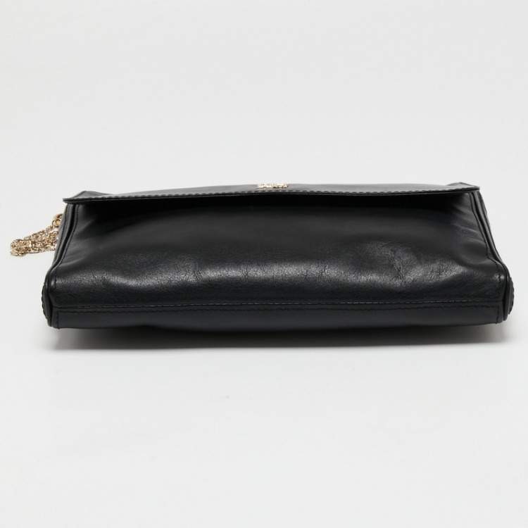 Pre Owned CH Carolina Herrera Black Leather Chain Flap Shoulder Bag