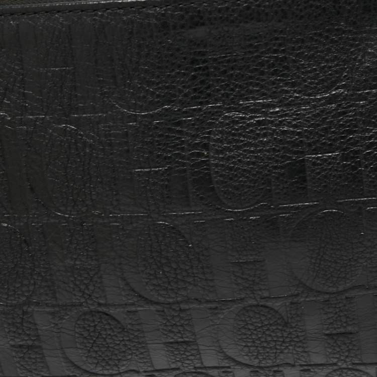Pre Owned CH Carolina Herrera Black Logo Embossed Leather Shoulder Bag