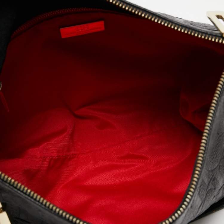 Pre Owned CH Carolina Herrera Black Logo Embossed Leather Shoulder Bag