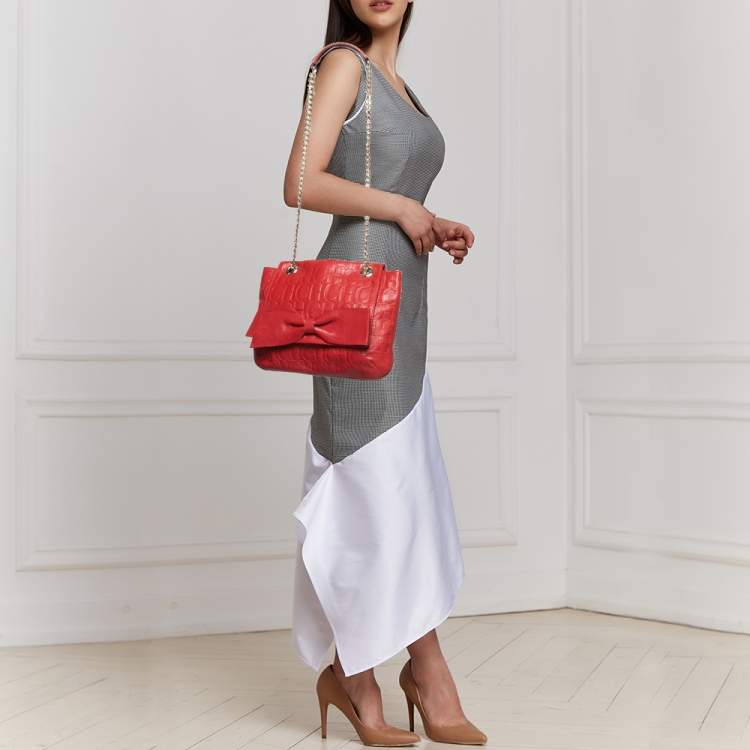 مملوكة مسبقًا CH Carolina Herrera Red Monogram Leather Audrey Shoulder Bag