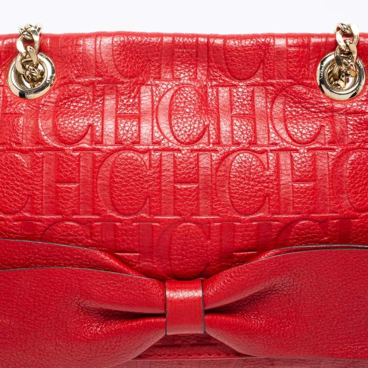 مملوكة مسبقًا CH Carolina Herrera Red Monogram Leather Audrey Shoulder Bag
