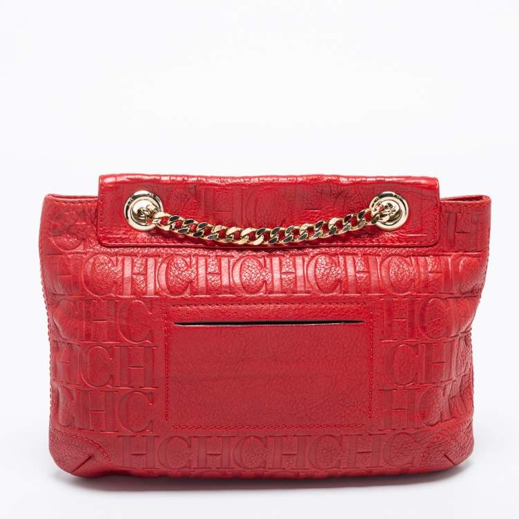 مملوكة مسبقًا CH Carolina Herrera Red Monogram Leather Audrey Shoulder Bag