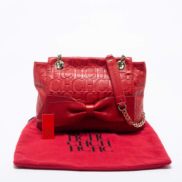 مملوكة مسبقًا CH Carolina Herrera Red Monogram Leather Audrey Shoulder Bag
