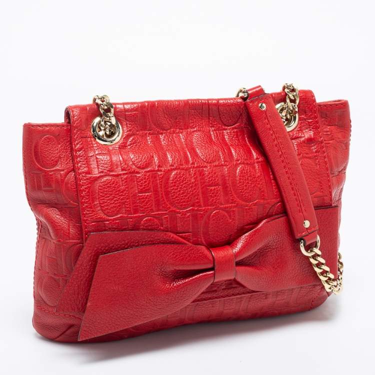 مملوكة مسبقًا CH Carolina Herrera Red Monogram Leather Audrey Shoulder Bag