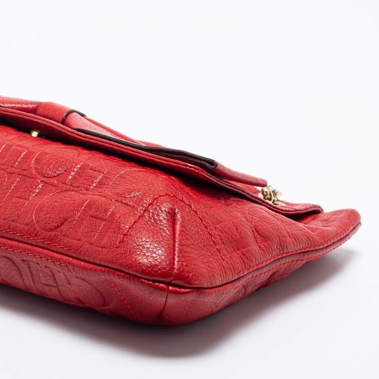 مملوكة مسبقًا CH Carolina Herrera Red Monogram Leather Audrey Shoulder Bag