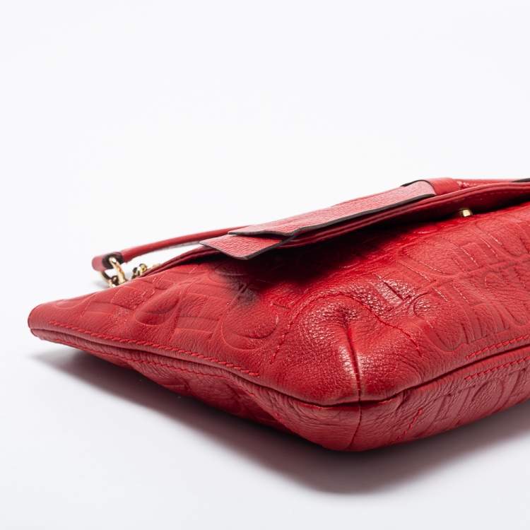 مملوكة مسبقًا CH Carolina Herrera Red Monogram Leather Audrey Shoulder Bag
