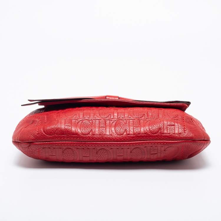 مملوكة مسبقًا CH Carolina Herrera Red Monogram Leather Audrey Shoulder Bag
