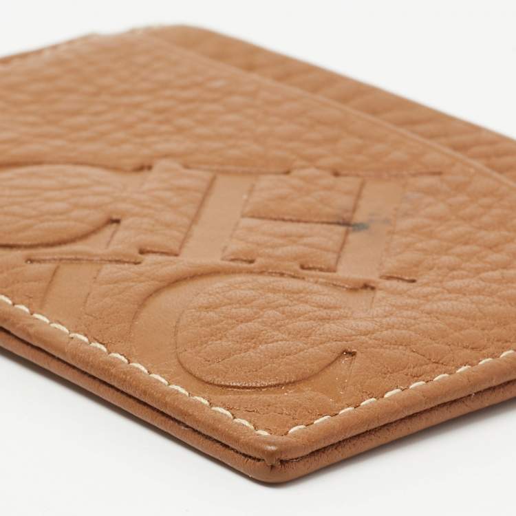 Pre Owned CH Carolina Herrera Tan Monogram Embossed Leather Card Holder