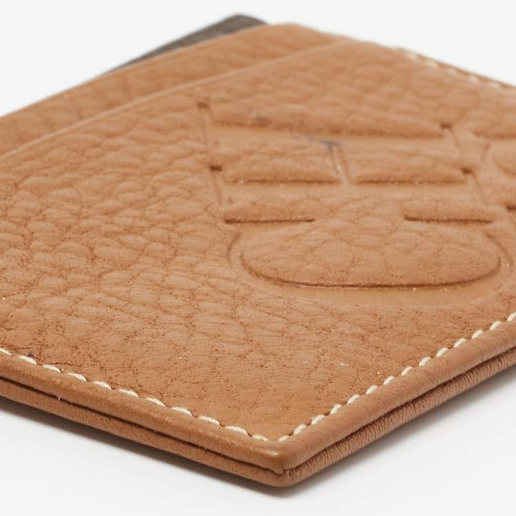Pre Owned CH Carolina Herrera Tan Monogram Embossed Leather Card Holder