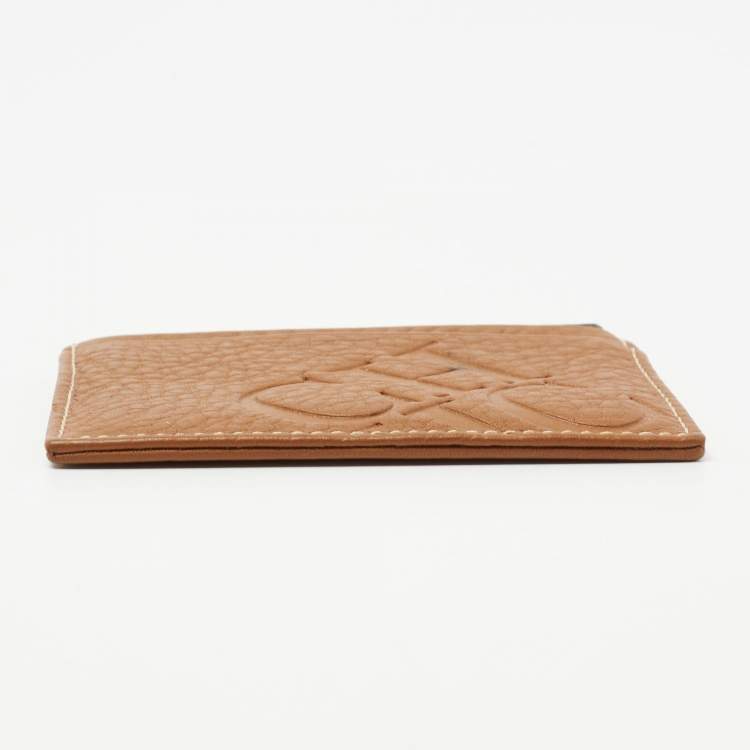Pre Owned CH Carolina Herrera Tan Monogram Embossed Leather Card Holder