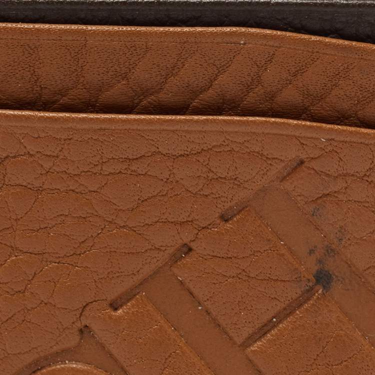 Pre Owned CH Carolina Herrera Tan Monogram Embossed Leather Card Holder