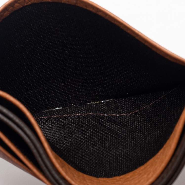 Pre Owned CH Carolina Herrera Tan Monogram Embossed Leather Card Holder