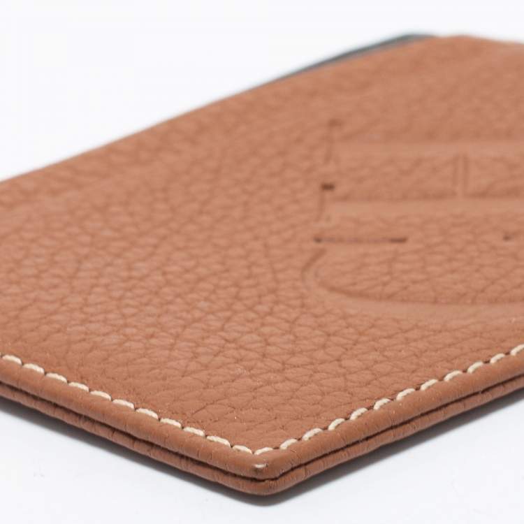Pre Owned CH Carolina Herrera Tan Monogram Embossed Leather Card Holder