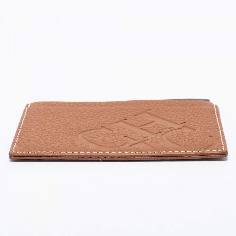 Pre Owned CH Carolina Herrera Tan Monogram Embossed Leather Card Holder