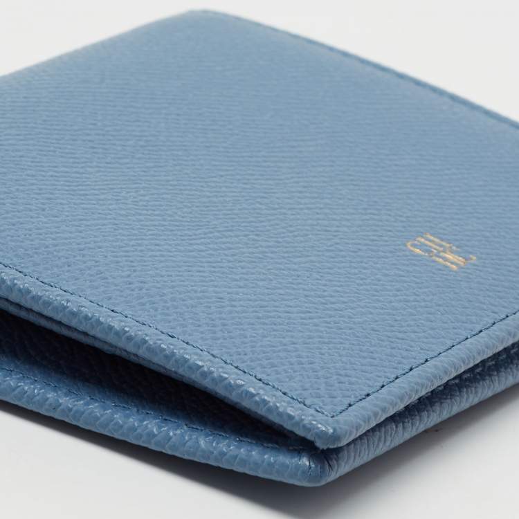Pre Owned CH Carolina Herrera Light Blue Leather Bifold Card Case  