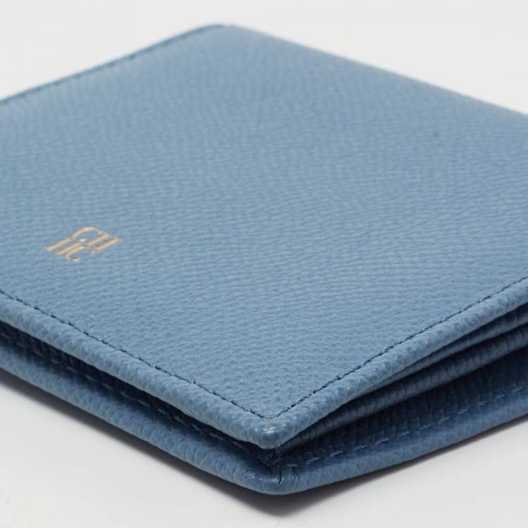 Pre Owned CH Carolina Herrera Light Blue Leather Bifold Card Case  