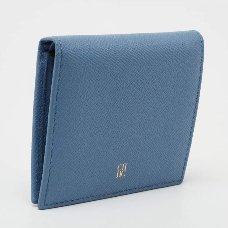 Pre Owned CH Carolina Herrera Light Blue Leather Bifold Card Case  