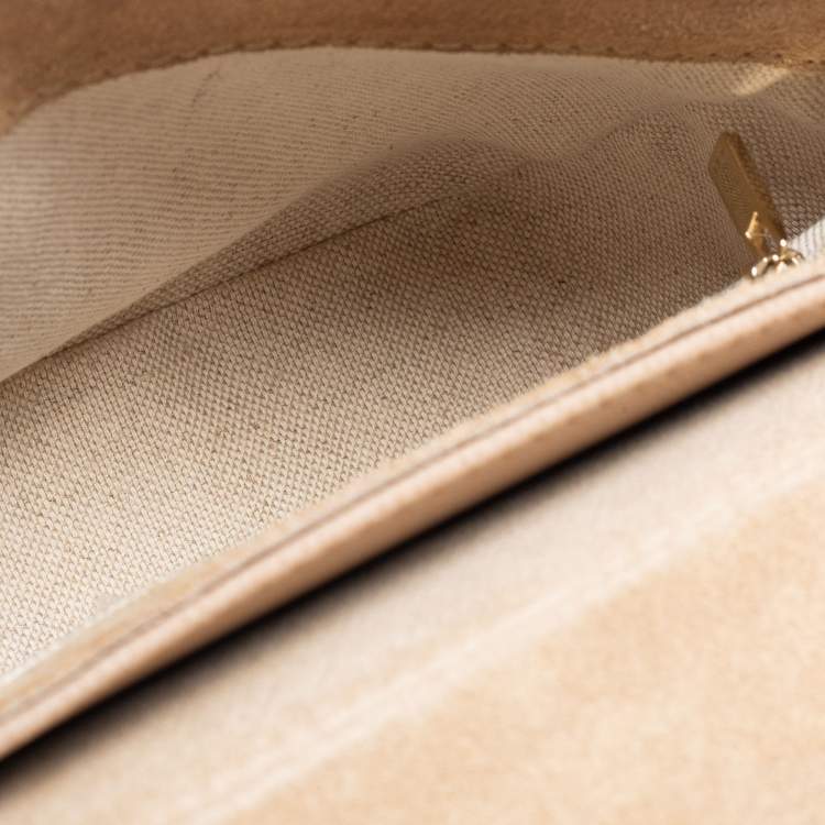 Pre Owned CH Carolina Herrera Beige Leather Flap Shoulder Bag