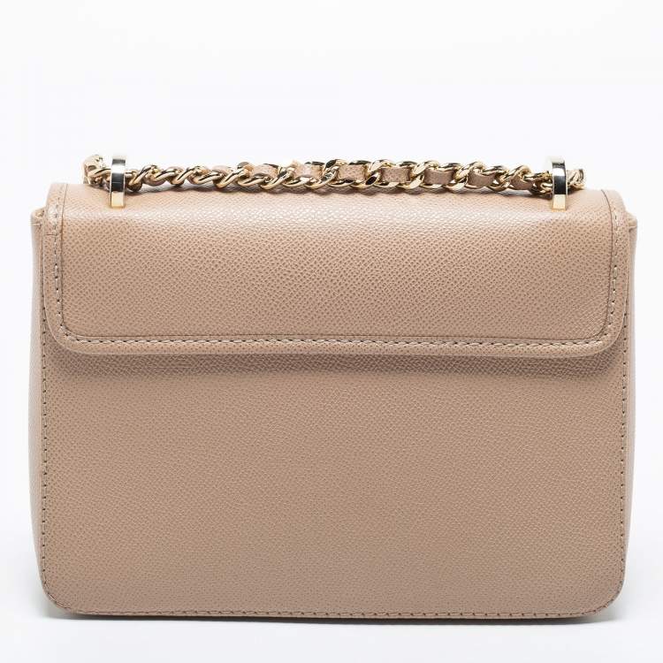Pre Owned CH Carolina Herrera Beige Leather Flap Shoulder Bag
